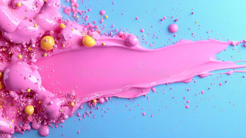 Abstract Pink and Yellow Paint Splash on Blue Background. Generative AI vector illustration