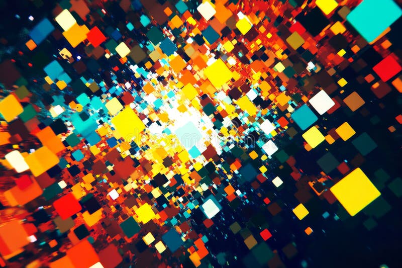 Abstract pixel explosion texture, dynamic burst of colorful squares, chaotic and energetic, modern stock photos