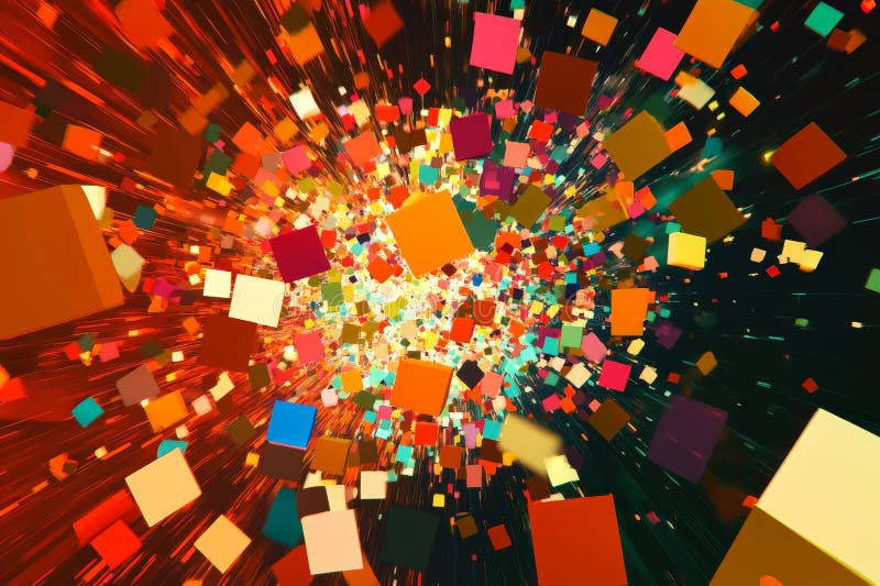 Abstract pixel explosion texture, dynamic burst of colorful squares, chaotic and energetic, modern royalty free stock photo