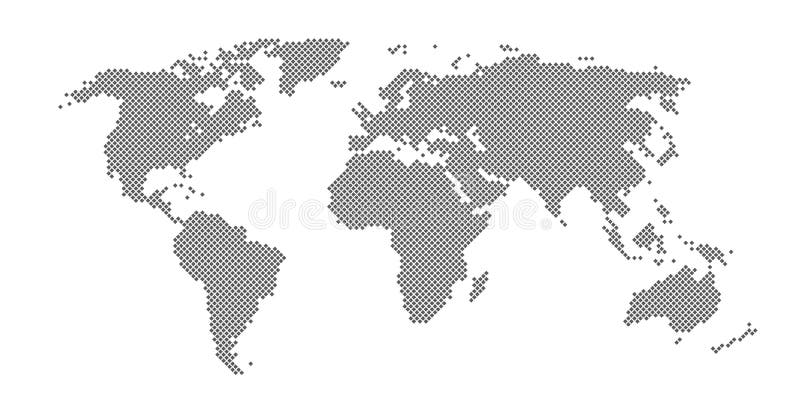 Abstract Pixel World Map. Halftone Style. Vector Illustration Stock