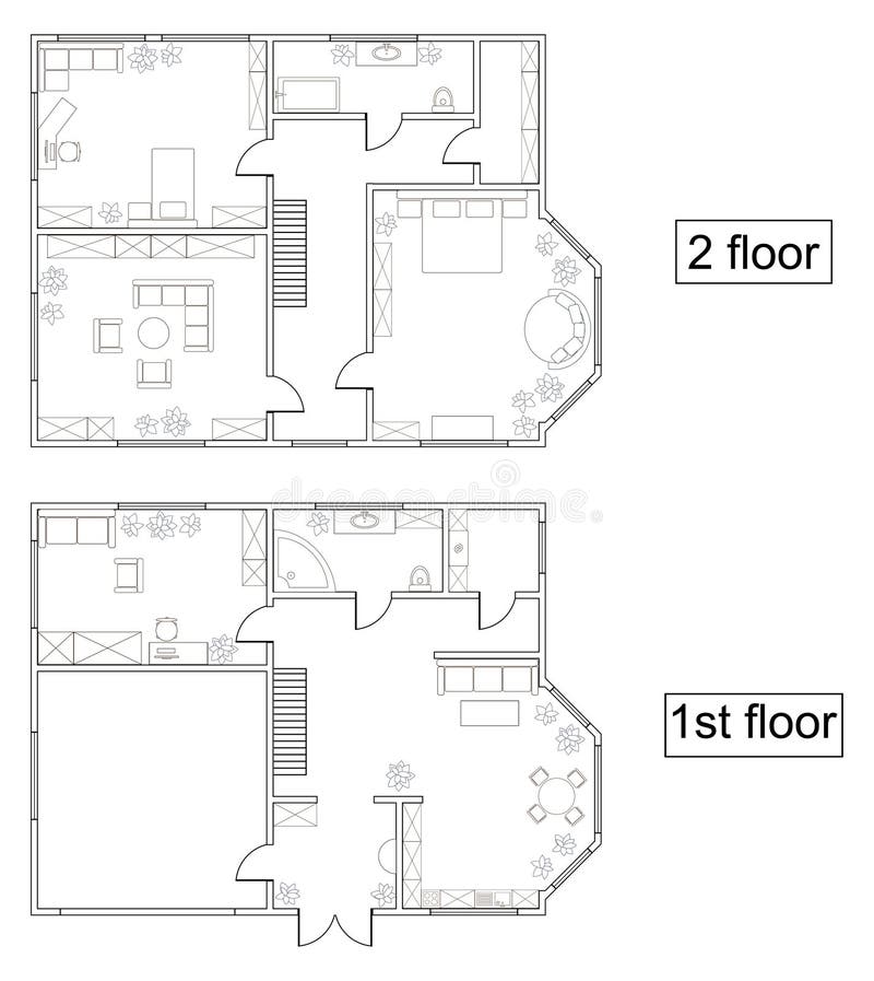 Abstract Plan Two Storey House Stock Vector Illustration Of