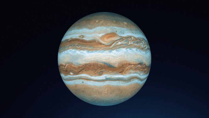 Abstract planet Jupiter rotating in outer Space. Animation. Sunrise and Sunfall on the colorful white and brown Surface. Sunrise and Sunfall on the colorful white and brown Surface of the Jovian planet, seamless loop.