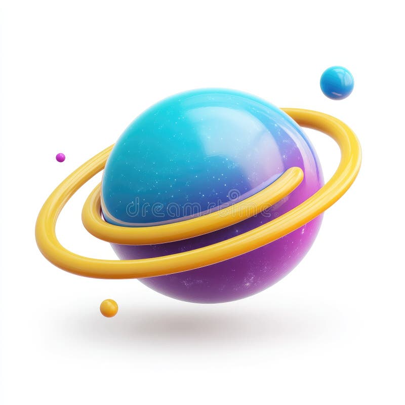 Abstract Planeta colorată cu inele și luni de redare 3D royalty free illustration