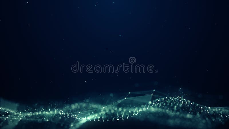 Abstract plexus digital blue color wave triangulation shapes on digital blue color wave with flowing small particles dance motion. royalty free illustration