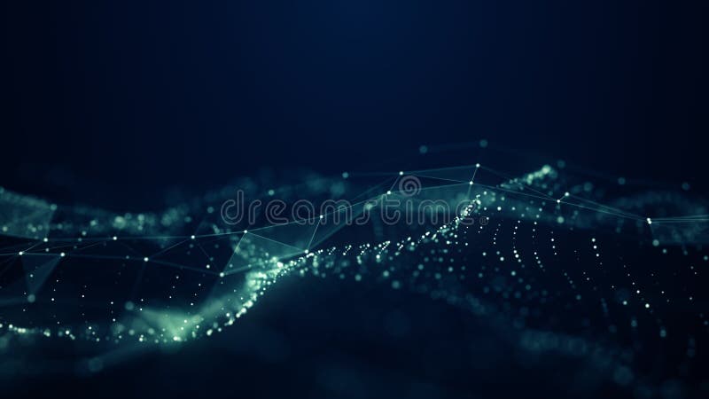 Abstract Plexus Digital Blue Color Wave Triangulation Shapes on digital blue color wave with flowing small particles dance motion vector illustration