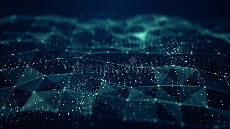 Abstract Plexus Digital Blue Color Wave Triangulation Shapes on digital blue color wave with flowing small particles dance motion vector illustration