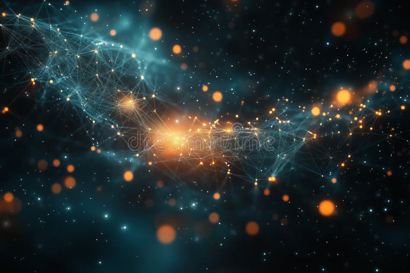 Abstract plexus network connecting glowing dots and lines on dark background vector illustration
