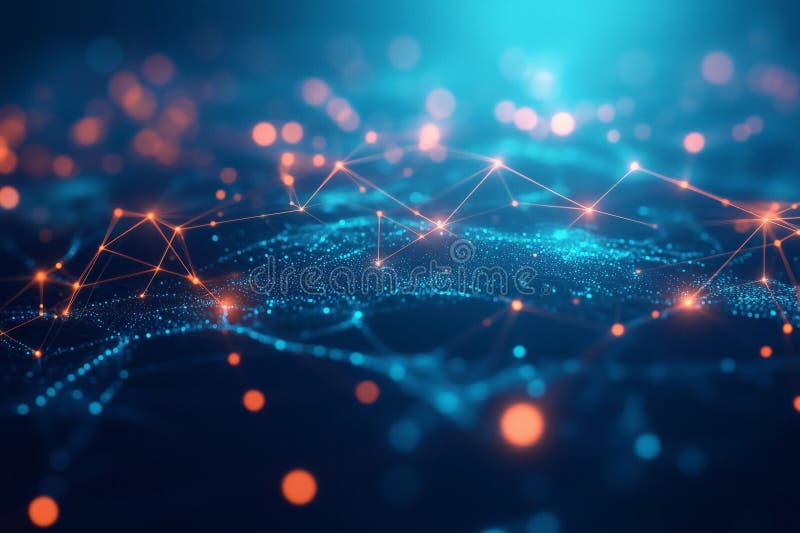 Abstract plexus network connecting glowing dots and lines forming a digital landscape royalty free illustration
