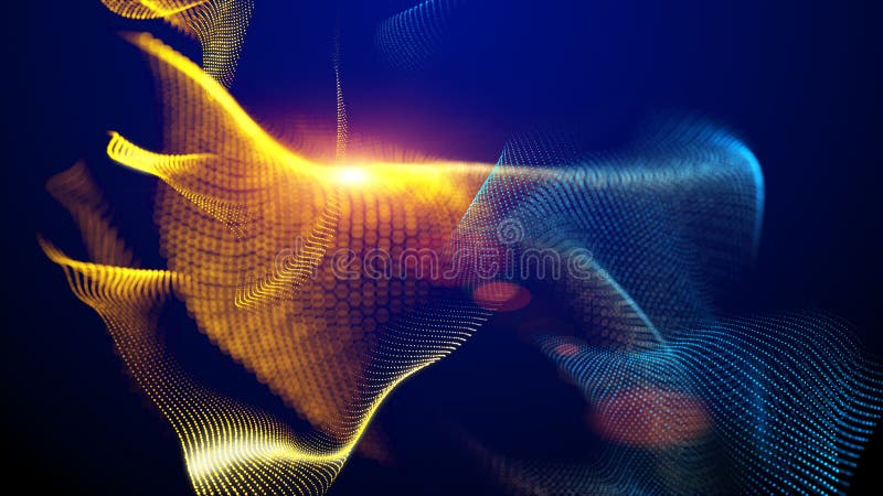 Abstract polygon grid wireframe as swirl glowing waves blurred dynamic background stock illustration