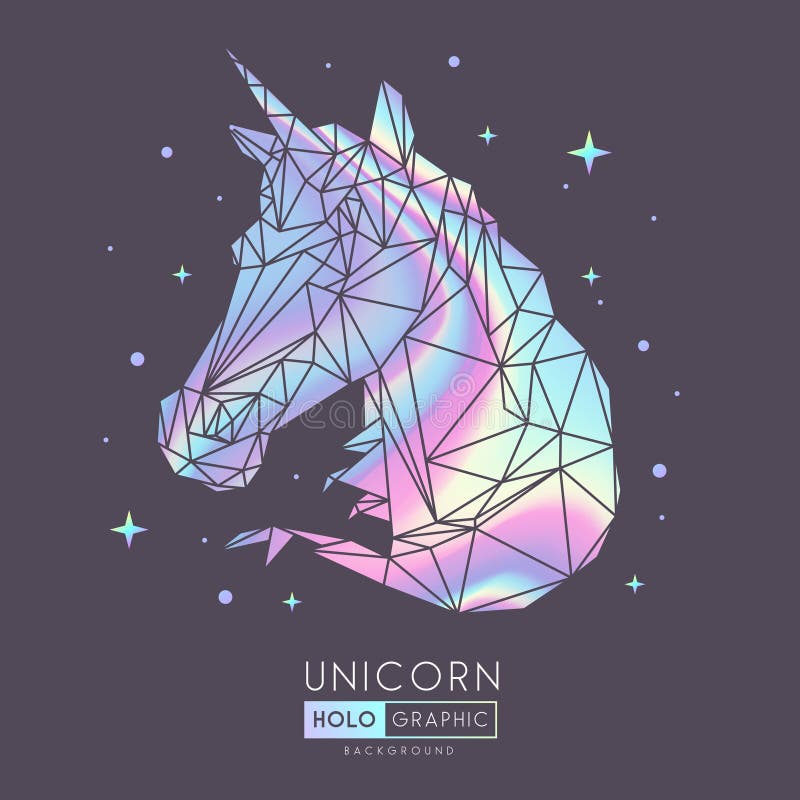 Abstract polygonal holographic unicorn silhouette stock illustration