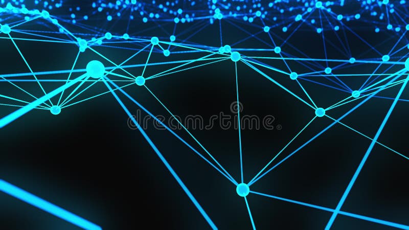 Abstract polygonal space with a low poly on a abstract dark background plexus consisted of connecting dots and lines stock illustration