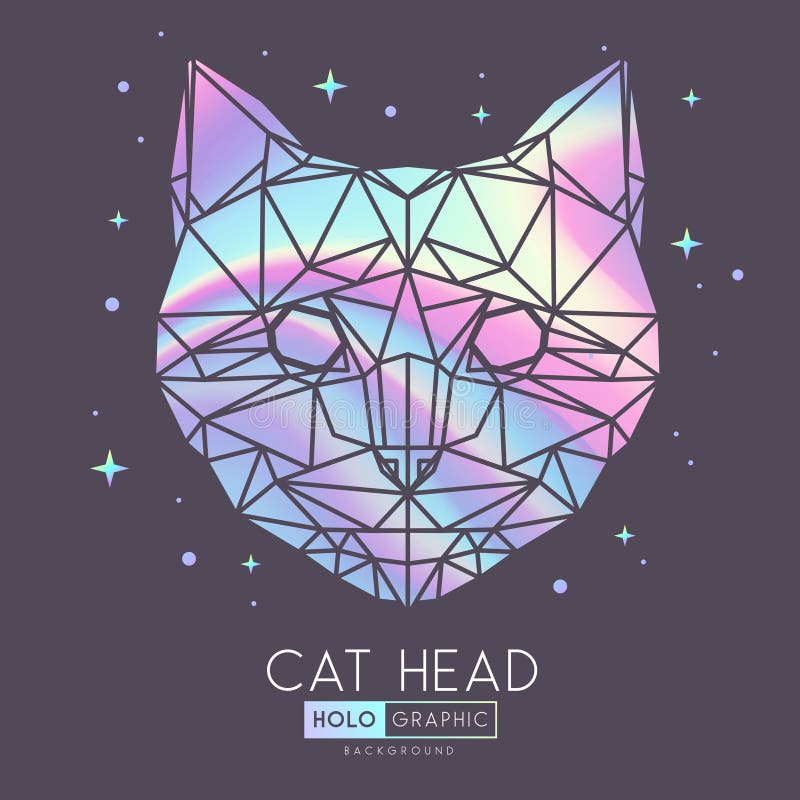 Abstract polygonal tirangle animal cat. Holographic cat head illustration vector illustration