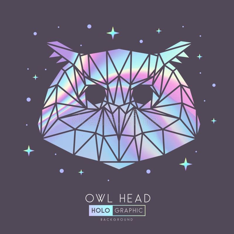 Abstract polygonal tirangle bird owl. Holographic owl head illustration royalty free illustration