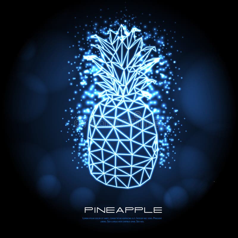 Abstract polygonal tirangle fruit pineapple neon sign vector illustration