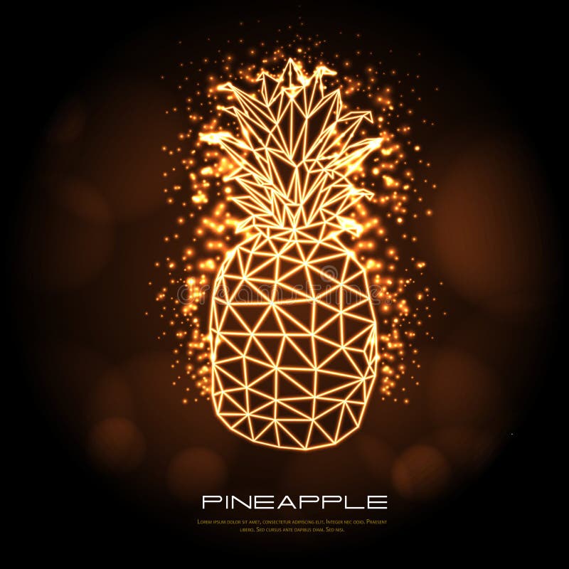 Abstract polygonal tirangle fruit pineapple neon sign stock illustration