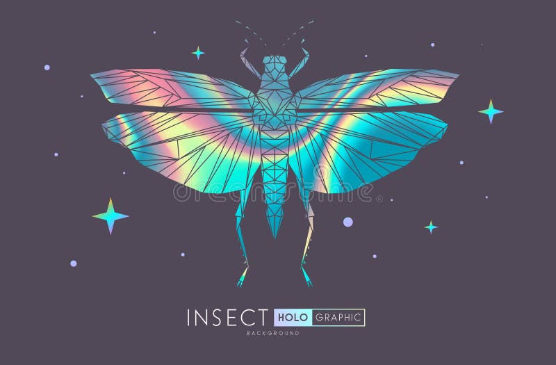 Abstract polygonal triangle grasshopper. Holographic Bug sign. royalty free illustration