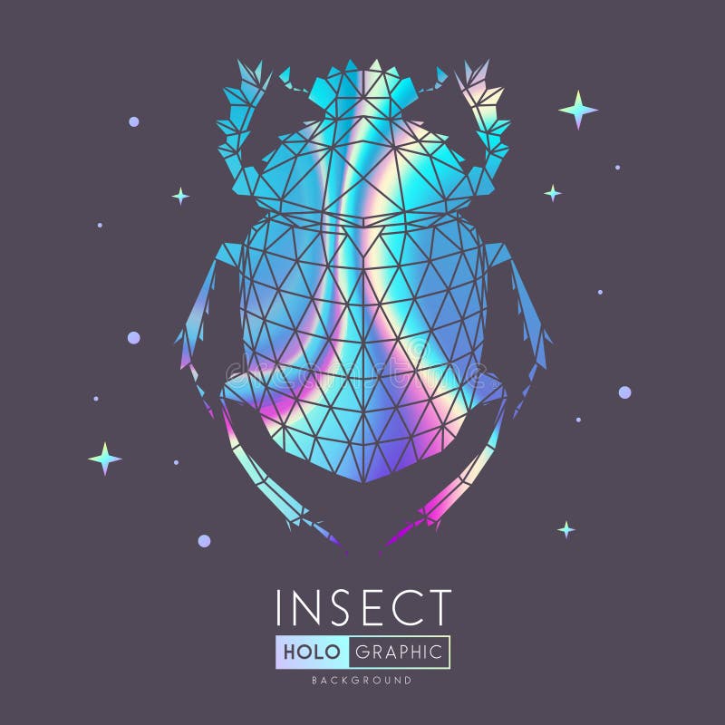Abstract polygonal triangle scarab beetle. Holographic Bug sign. vector illustration