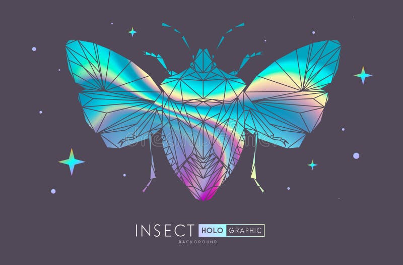 Abstract polygonal triangle sloe beetle. Holographic Bug sign. stock illustration