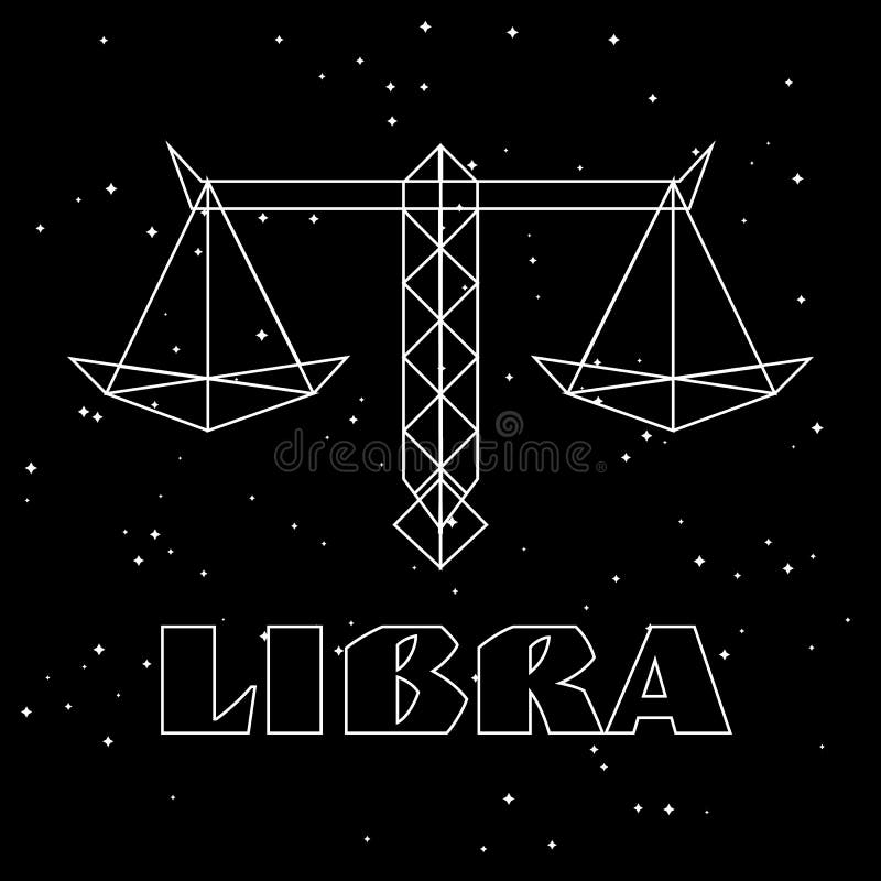 Abstract Polygonal Zodiac Sign Libra on Black Starry Sky Background ...