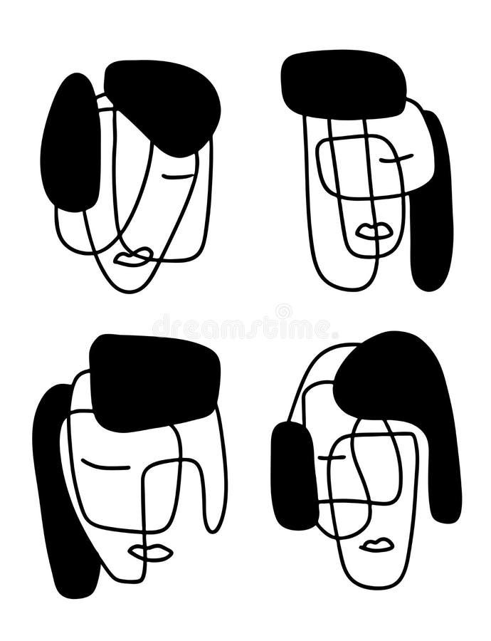Abstract portraits vector illustration. Minimalistic line art. Elements for postcards, prints, textile or logos vector illustration