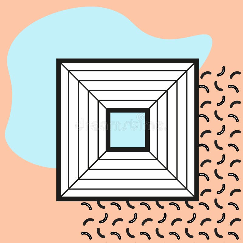 Abstract poster. Geometric shapes composition. Memphis background. Line cube and curve elements. Color paint spot stock illustration