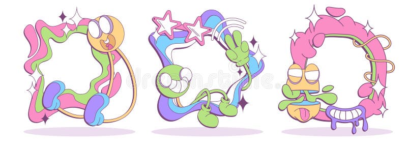 Abstract psychedelic frames set isolated on white stock illustration