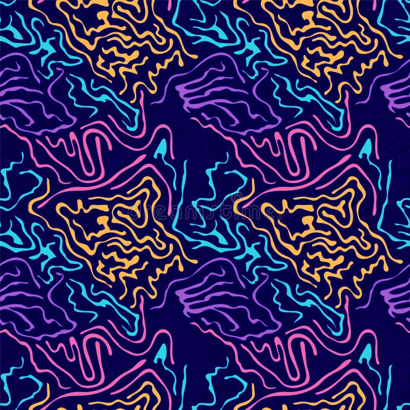 Abstract psychedelic seamless colorful artwork with hand drawn wave patterns vector illustration