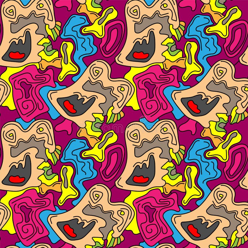 Abstract psychedelic unusual seamless freehand pattern stock illustration