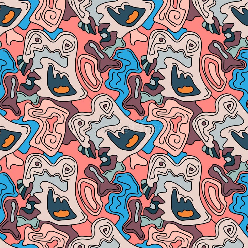 Abstract psychedelic unusual seamless freehand pattern stock illustration