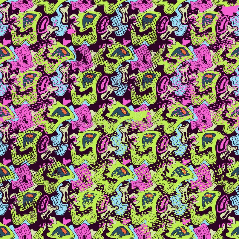 Abstract psychedelic unusual seamless freehand pattern stock illustration