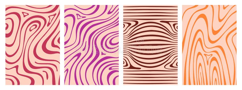 Abstract psychedelic wavy patterns set stock illustration
