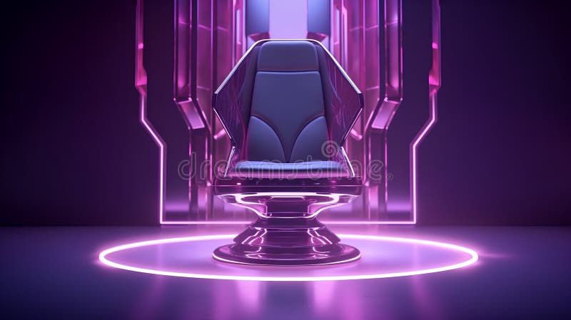 Abstract purple background with neon lights and car seat. 3d rendering royalty free illustration