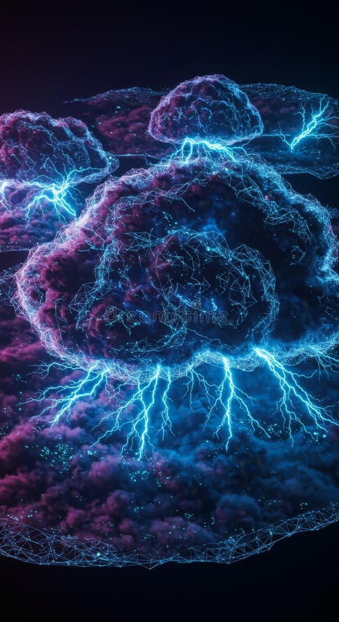 Abstract Purple And Blue Digital Storm Cloud stock illustration