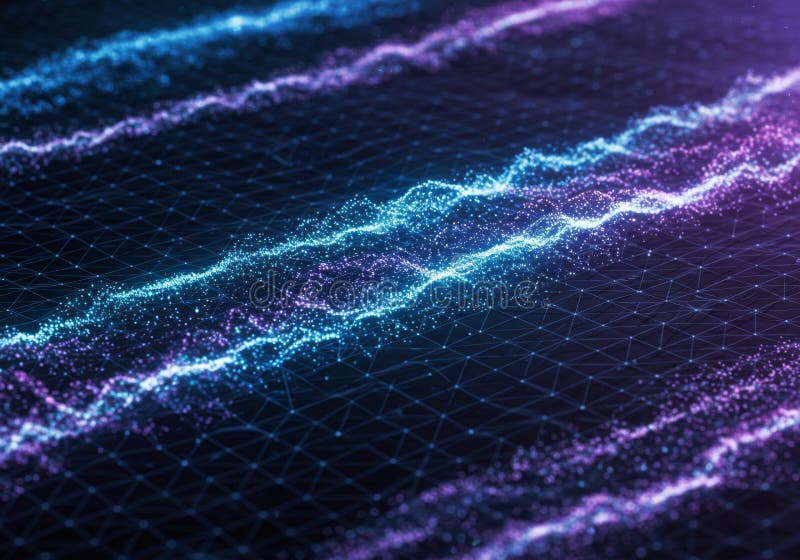 Abstract Purple Blue Digital Wave Background stock illustration