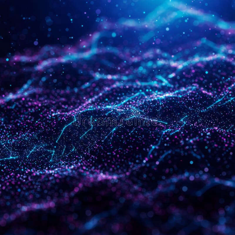 Abstract Purple and Blue Particle Waves Background royalty free illustration