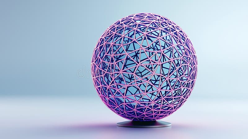 Abstract Purple and Blue Sphere Lattice Structure 3D Rendering stock illustration