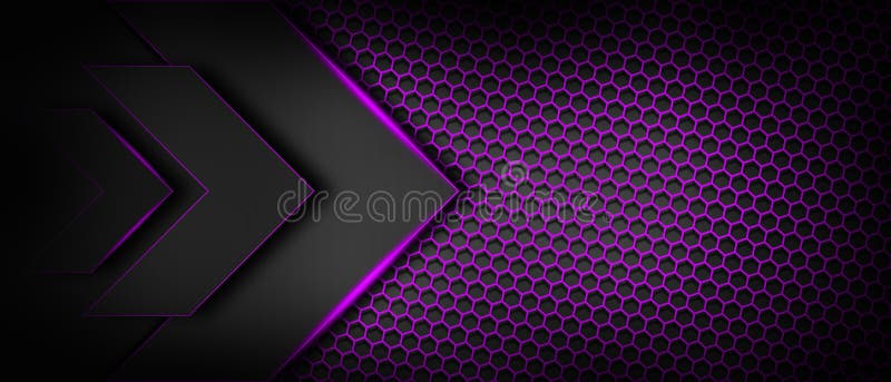 Abstract purple light on arrows and hexagon dark background vector illustration
