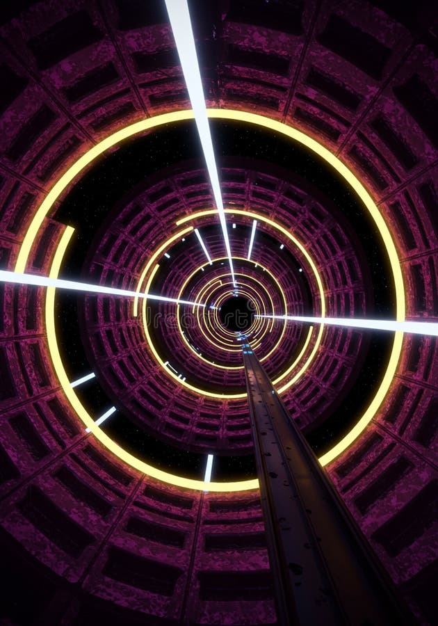 Abstract Purple Neon Tunnel with Glowing Lights royalty free illustration