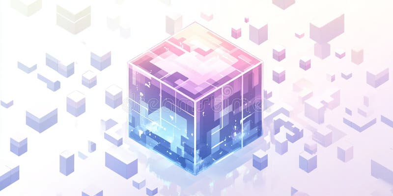 Abstract Purple Pink Cube Digital Art Modern Geometric Background 3D Soft Lines Style Clean Light royalty free illustration