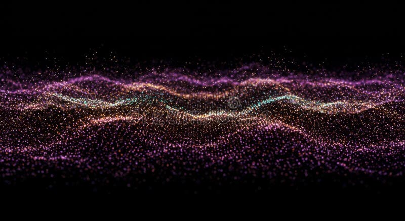 Abstract Purple Pink Gold Particle Wave Background stock illustration
