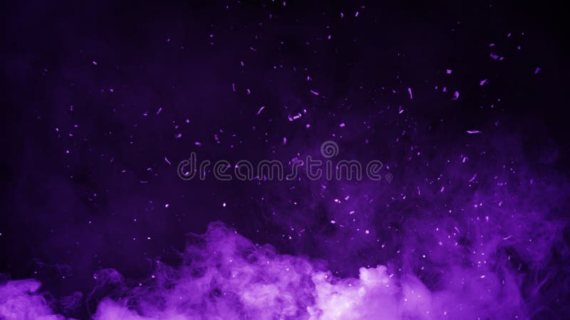 Abstract purple smoke mist fog on particles embers background. Texture. Design element. stock photography
