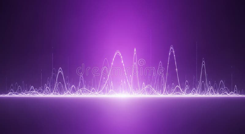 Abstract Purple Waveform Visualization with Bright Light Emission royalty free illustration