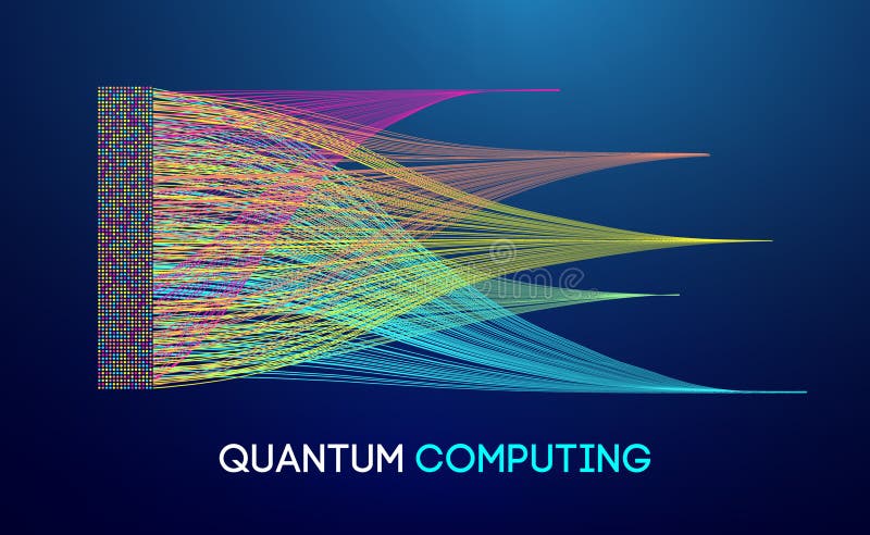 Abstract Quantum Computing and AI Technology Background. Futuristic Digital Matrix with Neural Network, Circuit Pattern vector illustration
