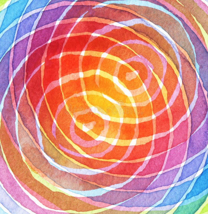 Abstract Rainbow Acrylic And Watercolor Circle Painting Stock