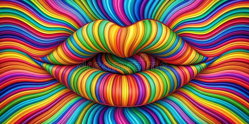 Abstract rainbow lips in a swirling wave pattern. Generative AI vector illustration