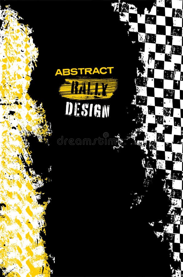 Abstract rally design background with tire tracks, chess flag pattern and copy space vector illustration