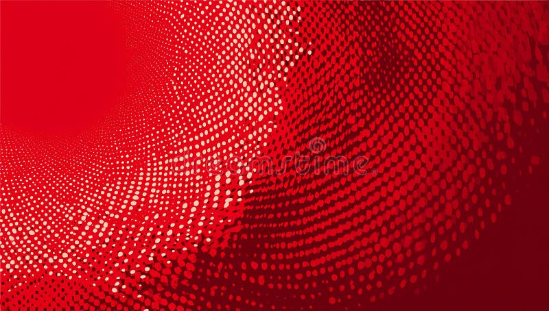 Abstract red background with halftone dot pattern creating a swirling vortex effect design element vector illustration