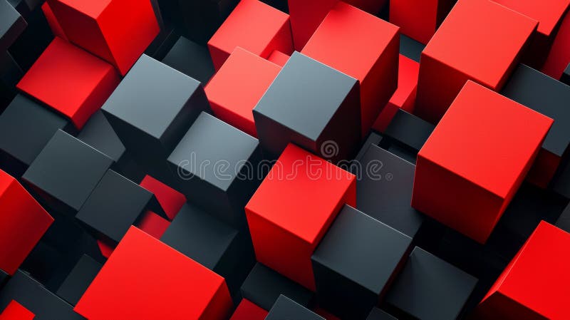 Abstract red and black cubes forming a geometric pattern stock image