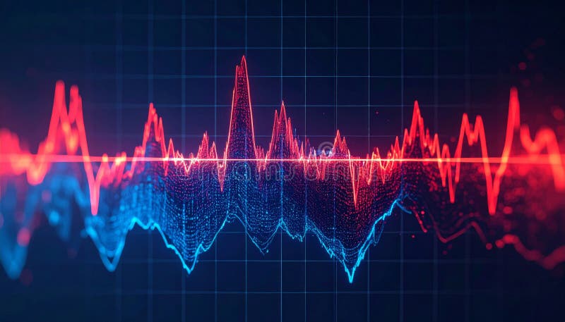 Abstract Red And Blue Data Waveform Visualization stock illustration
