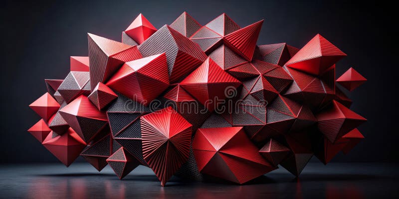 Abstract red and dark gray geometric forms cluster. Generative AI royalty free illustration
